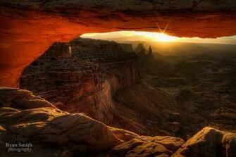 Arch Mesa Morning Light Rays Sun Rocks Wallpaper Photos