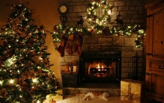 Christmas Tree And Fireplace Wallpaper Pictures Pics Photos