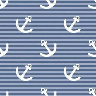 Tile Sailor Pattern With White Anchor On Navy Blue Stripes Background