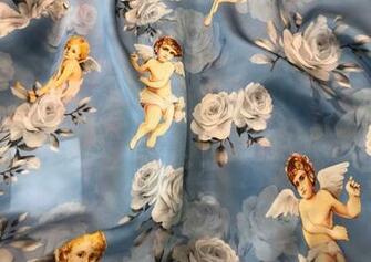 Cotton Fabric New Designer Winged Cherub Silk Charmeuse Made In