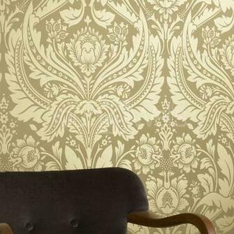 Desire Damask Wallpaper Metallic Gold And Mustard Colour Image