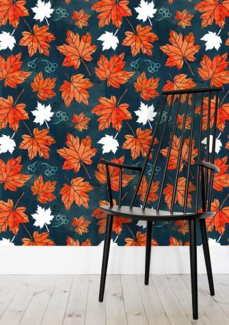 Autumn Leaves On Navy Blue Wallpaper By Adena Momple Adenaj From