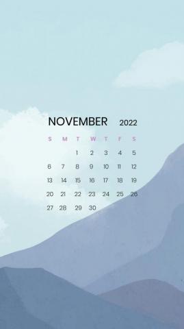 Mountain November Monthly Calendar iPhone Wallpaper Vector