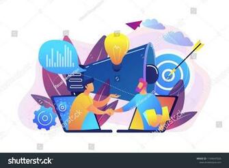 Businessmen Handshake From Laptops And Megaphone Collaboration