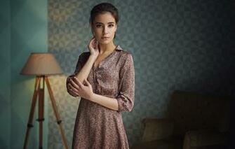 Wallpaper Look Pose Portrait Hands Dress Floor Lamp Sergey