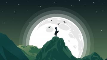 Wallpaper 4k Girl Mountain Top Birds Flying Around Her Minimalist
