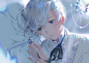 Wallpaper Anime Boy Earrings White Hair Shoujo