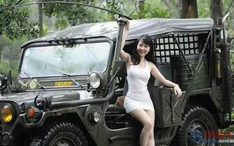 Sexy Girl Beside Jeep Car Asian