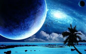 Interstellar Tropical Paradise Desktop Wallpaper