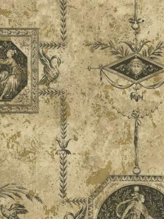 Black Scenic Bird Toile Wallpaper Traditional