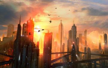 City Of Dark Futuristic Illustration