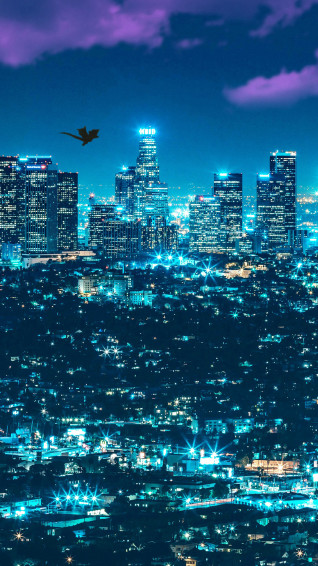 Los Angeles Cityscape Night City Buildings Digital Art 4k