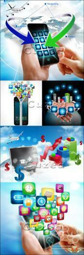 Business Background With Cell Phones Mobile Apps Icons