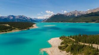 Wallpaper Abraham Lake Canada Mountain Nature 4k