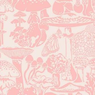 Mushroom City Designer Wallpaper In Color Eraser Pink On Blush