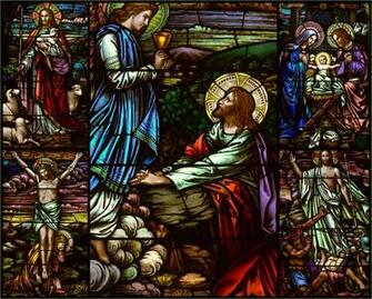 Stained Glass Window Of The Agony In Thegarden With Scenes From