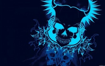 Pink Flowers Abstract Love Wallpaper Blue Skull