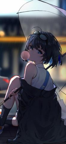 Enjoying Rain Anime Girl Wallpaper iPhone X