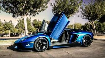 Lamborghini Aventador Blue Supercar Street Trees