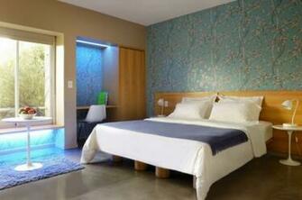 Master Bedroom Decorating Ideas In Blue Patterned Wallpaper Picture