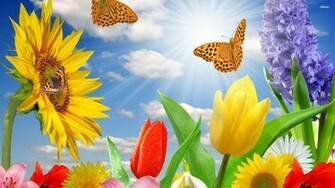 Funmozar Spring Flowers And Butterflies Wallpaper