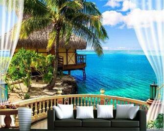 Beibehang Fashion Big Mural 3d Wallpaper HD Balcony Window Beach