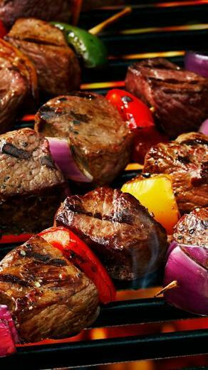 Barbecue Vegetables Meat Beef In Beer Kabobs HD