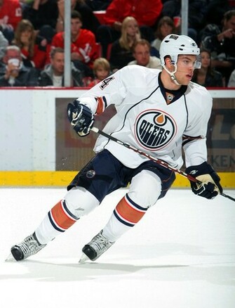 Taylor Hall Of The Edmonton Oilers Skates Against
