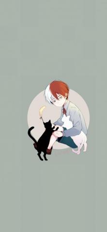 Cute Kid Shouto Todoroki And Kittens Art Wallpaper