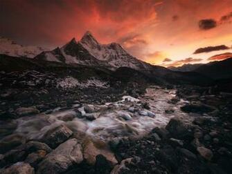 Sunset Behind Ama Dablam Near Chukung Khumbu Nepal Mountain