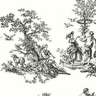 Large Black And White Toile Ch22508 Traditional Wallpaper By