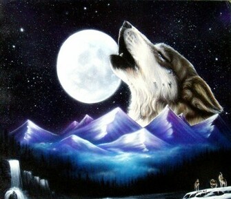Gris Loup Hurlant La Lune Wallpaper
