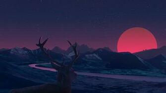 Deer Landscape Manipulation Mountains Sun Rising Wallpaper