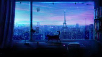 Cat City Night Scenery Anime 4k Wallpaper