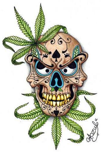 Marijuana Sugar Skull By Azul80