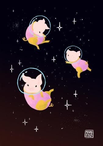 Maikevierkant Space Animals Bunnies Cute Drawings