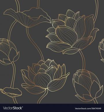 Gold Line Seamless Luxury Lotus Wallpaper On Dark Background