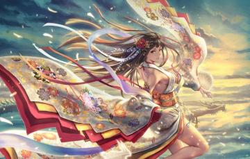 Wallpaper The Wind Jump Dragon Girl Petals Image For Desktop