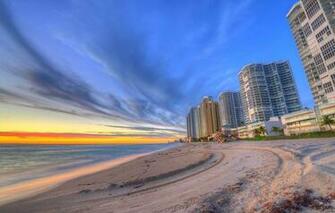 Miami Fl Florida Evening Sunset Houses Skyscrapers Beach