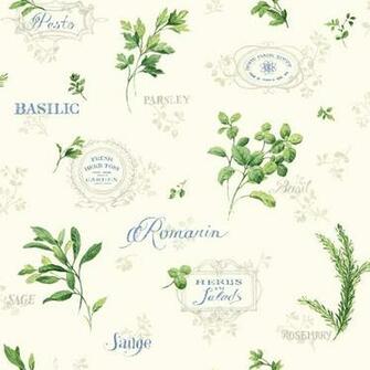 Kitchen And Bath Cream Blue Green Aromatique Wallpaper