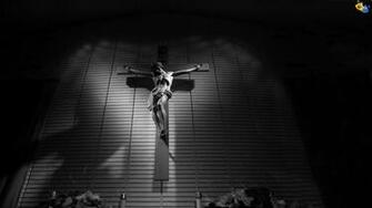 Jesus Crist On Cross Sign Dark Night Wallpaper For Desktop Background