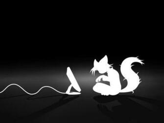 Computers Cats Silhouettes Black Background Animals HD Wallpaper