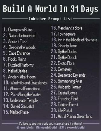 Inktober Background Enviornment Drawing Prompt List By
