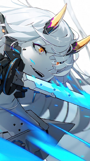 Anime Girl White Hair Katana Fantasy Wallpaper iPhone Phone 4k 1380f