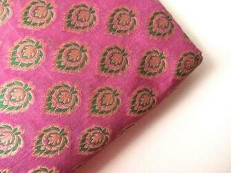 Pink Green Silk Brocade Flowers India Fabric Nr Fat Quarter