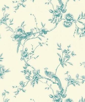 Opera Chinoise Teal Floral Pattern Songbird Flower Motif Birds