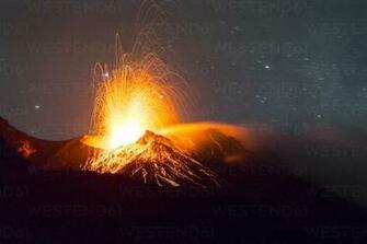 Italy Aeolian Islands Stromboli Volcanic Eruption Before Night