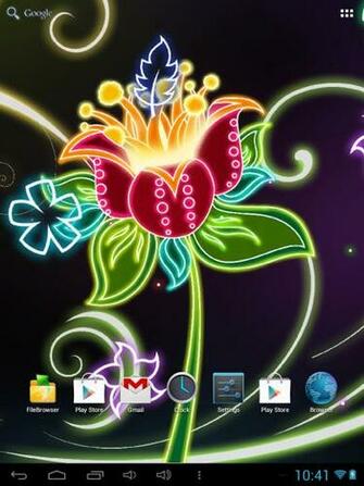 Beautiful Glowing Neon Flower Falling Flowers And Leaves Animated