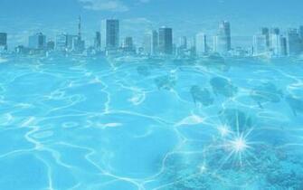 Blue Water City Wallpaper Stock Photos