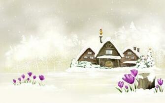 Cabins In The Snow Wallpaper Digital Art
